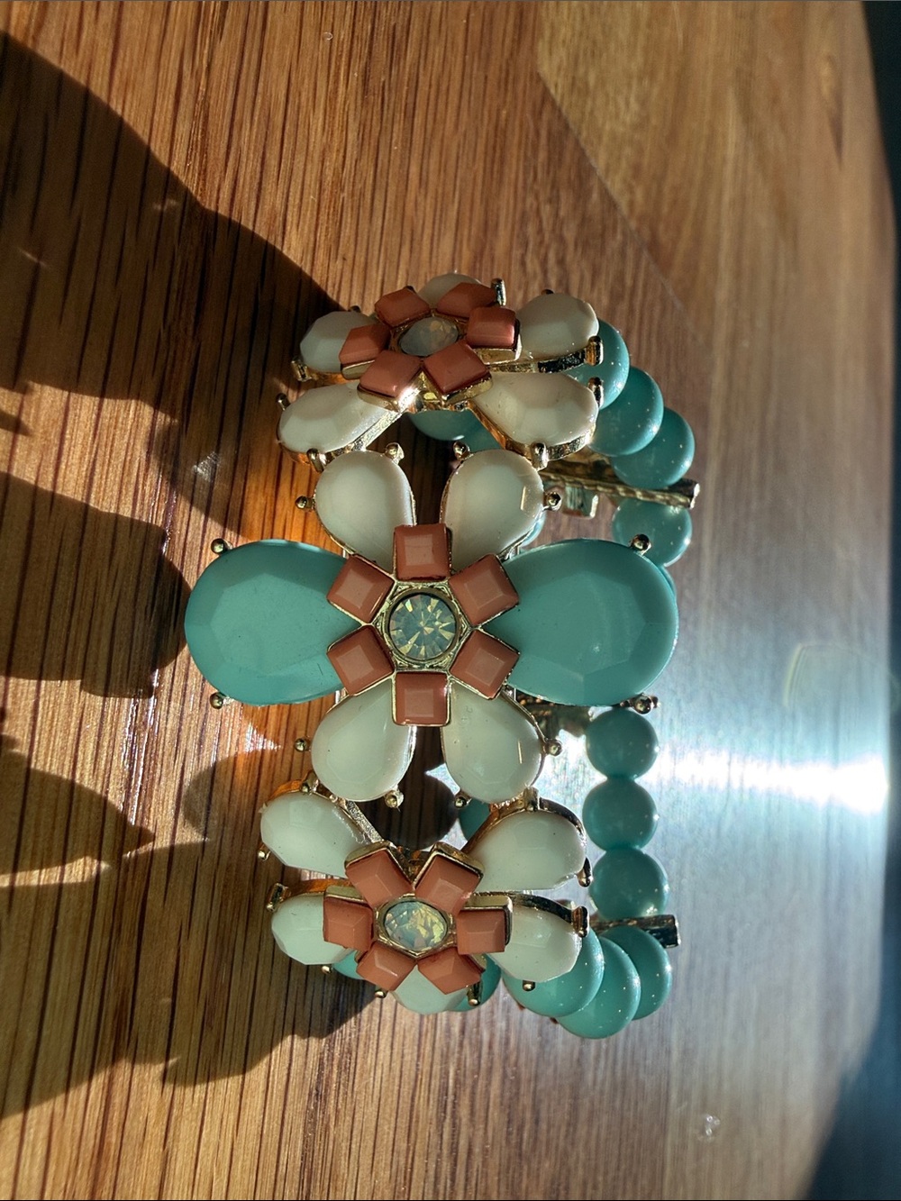 Floral Teal & Coral Stretch Bracelet - Women Jewelry